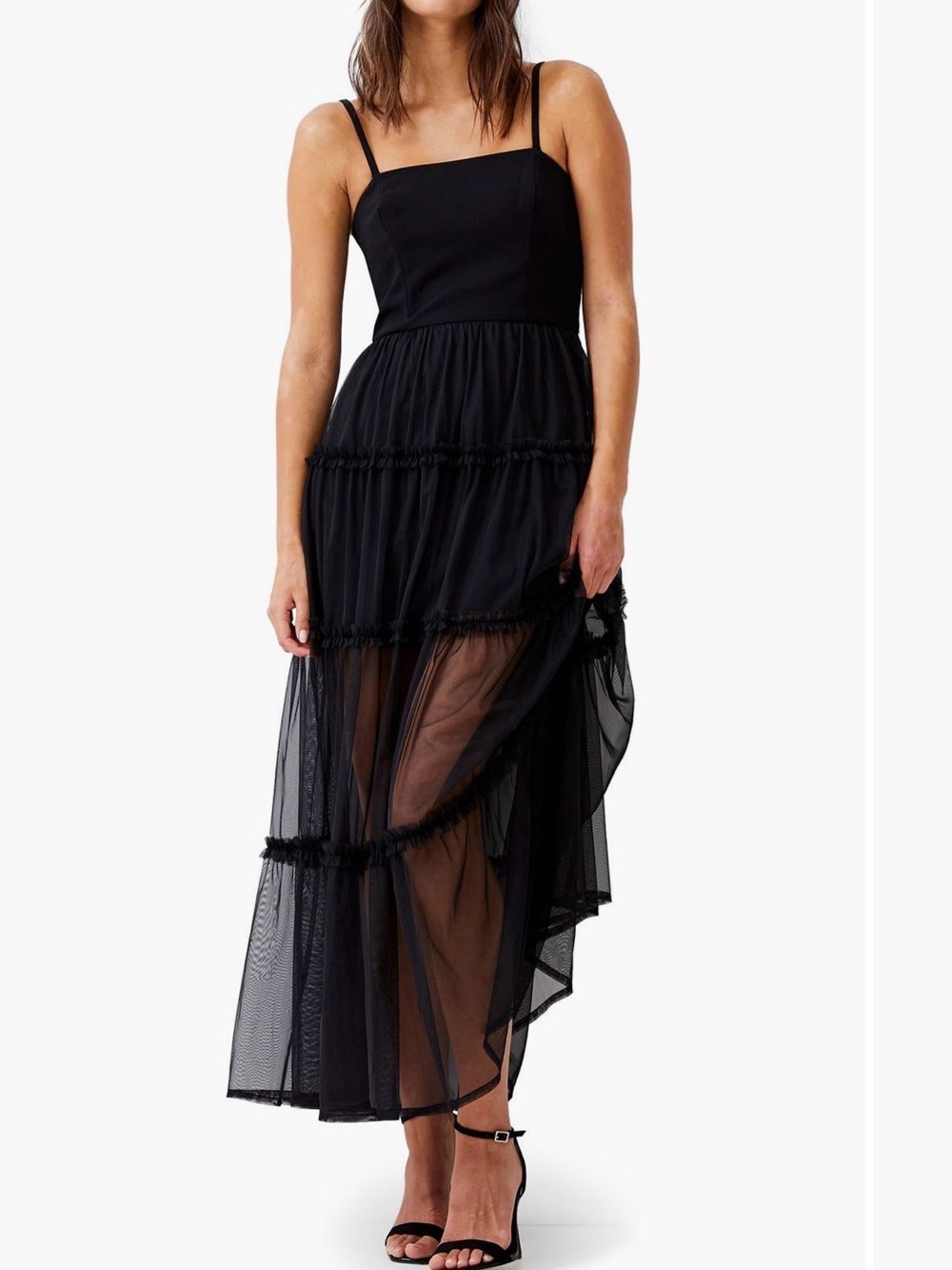 NWT French Connection Black Sheer Tiered Dress